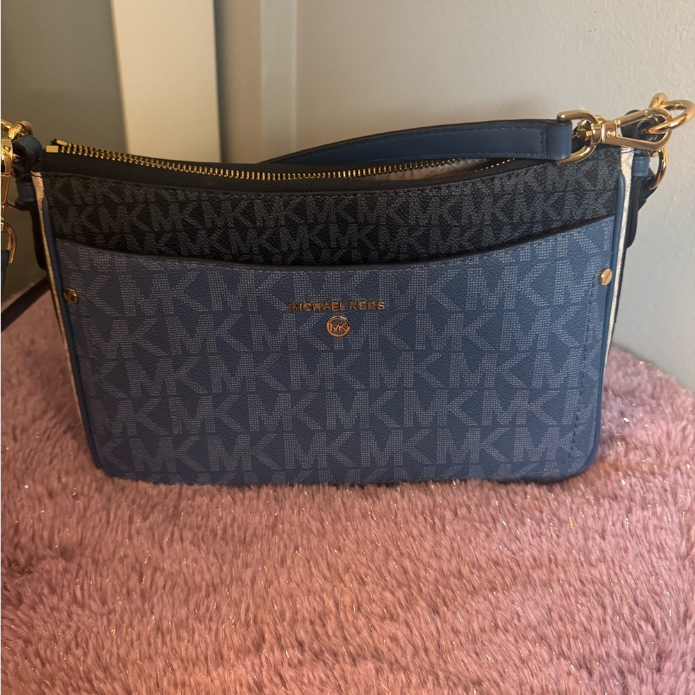 Michael Kors Blue MK Logo Crossbody Bag